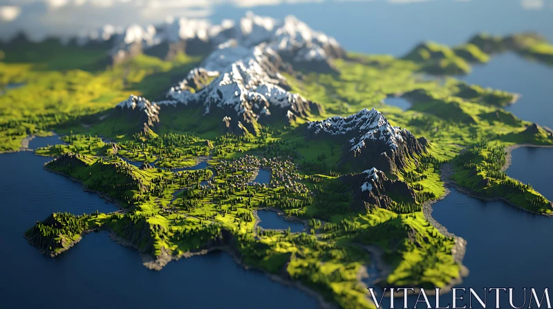 AI ART Aerial View of Green Island and Mountains