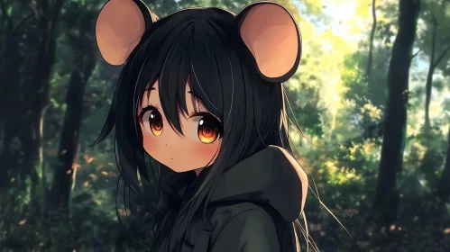 Forest Anime Portrait with Mouse-Like Ears