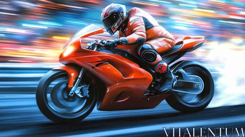 AI ART High-Speed Motorcycle Racer in Action with City Lights