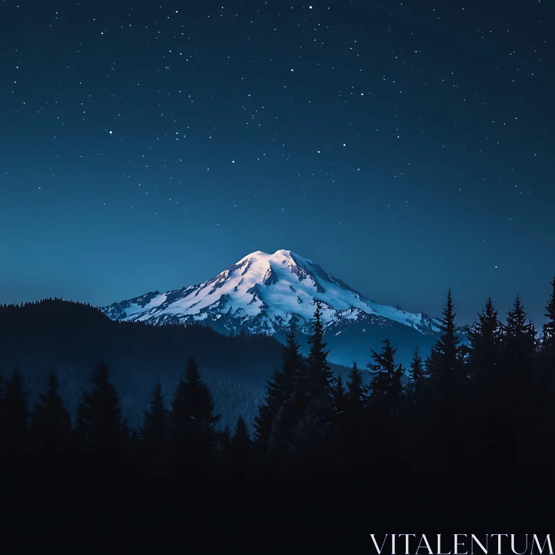 AI ART Majestic Mountain Peak at Night