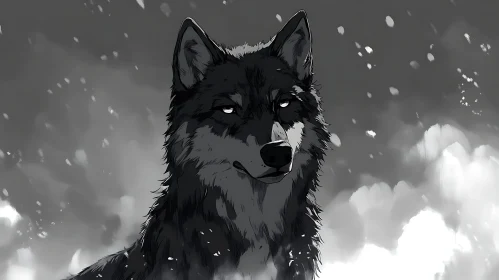 Monochrome Wolf in Winter Snow Scene