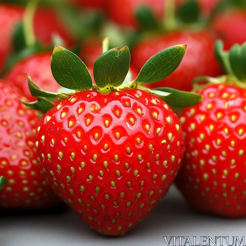 Ripe Red Strawberries with Green Leaves AI Image