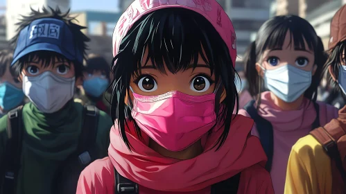 Masked Anime Characters in Urban Setting