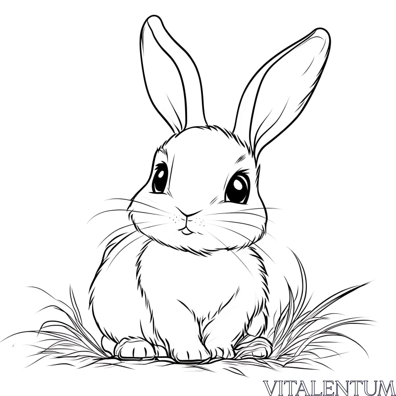 Monochrome Bunny in Grassy Meadow AI Image