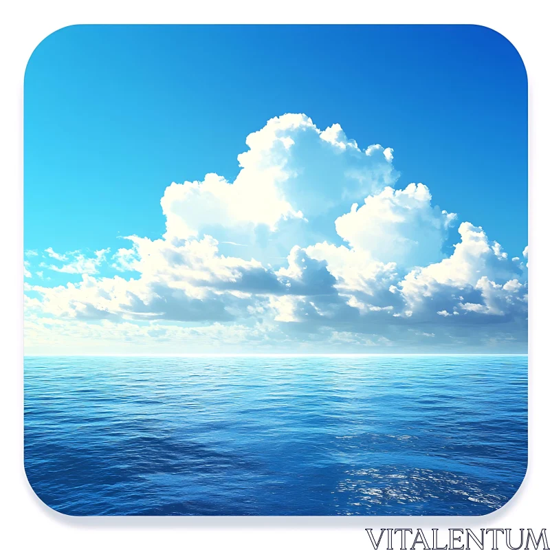 AI ART Peaceful Ocean View with Puffy Clouds