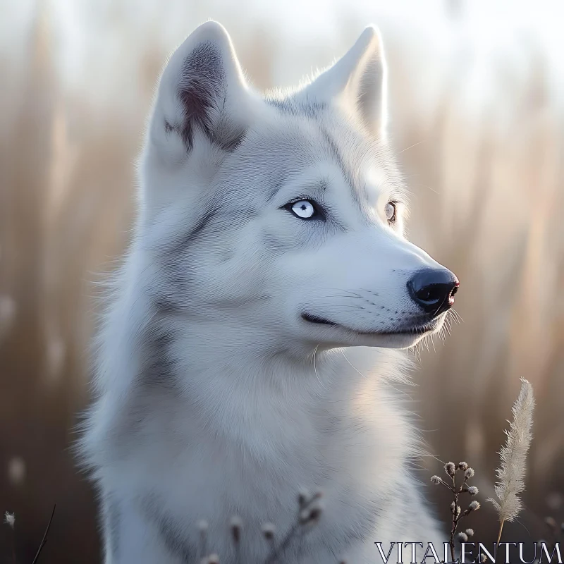 White Wolf Close-Up with Piercing Gaze AI Image