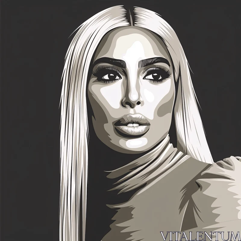 AI ART Modern Monochrome Portrait of Kim Kardashian