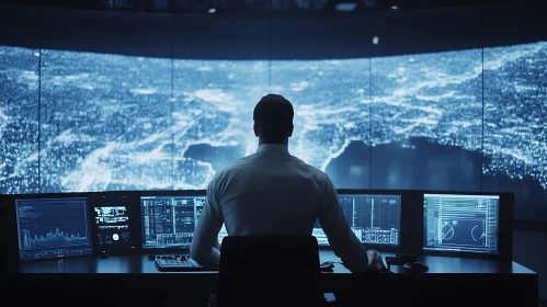 Man in Control Room with Data Screens