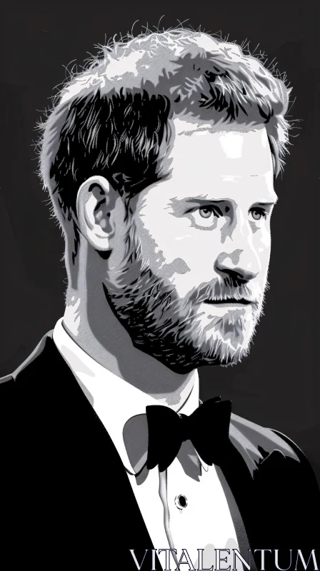 AI ART Prince Harry in a Tuxedo Black and White Portrait