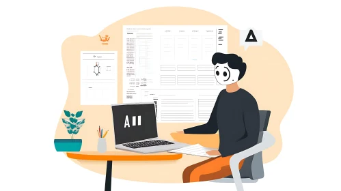 Stylized AI Office Worker Flat Illustration