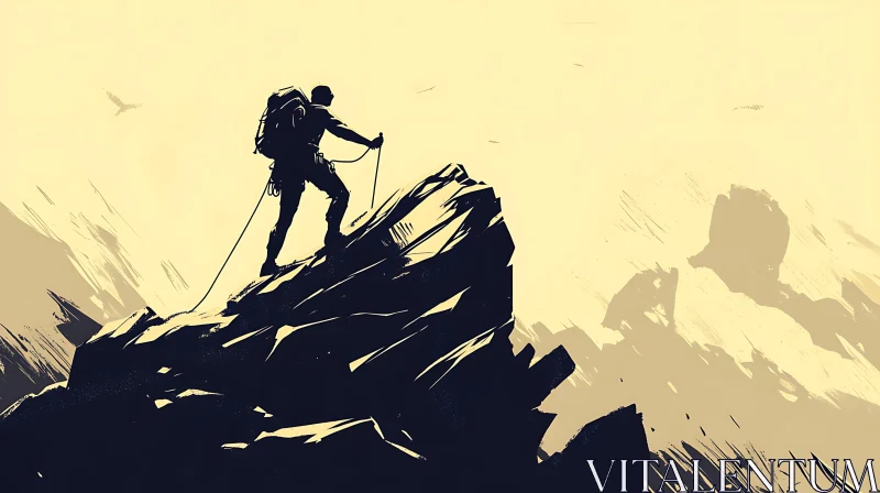 Silhouette of a Climber on Mountain Peak AI Image