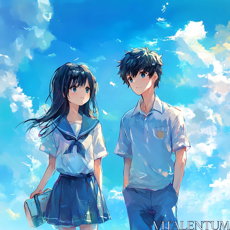 School Anime Art with Blue Sky AI Image