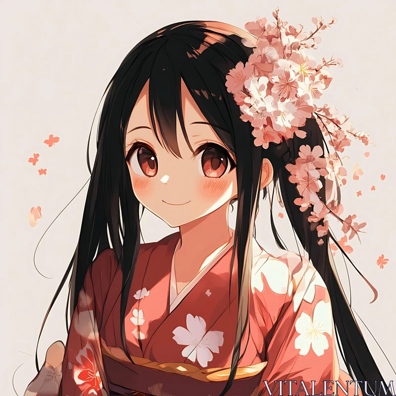 Cherry Blossom Anime Girl Portrait AI Image