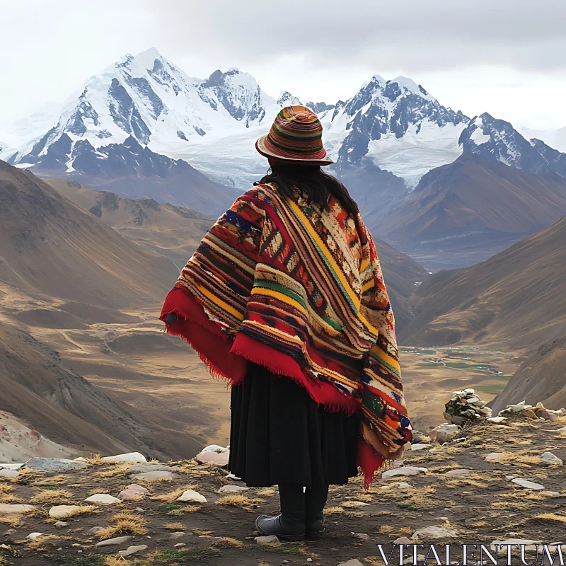 AI ART Andean View with Woman and Mountains