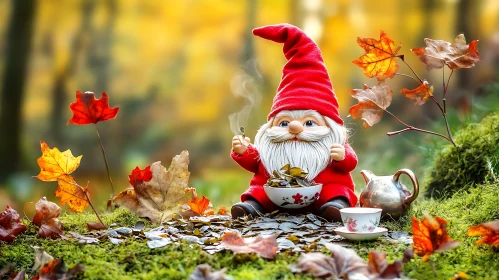 Gnome's Autumn Tea Time