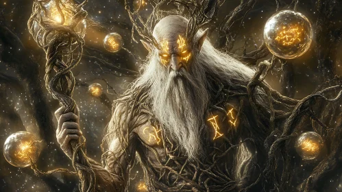 Enchanted Forest Wizard with Runes