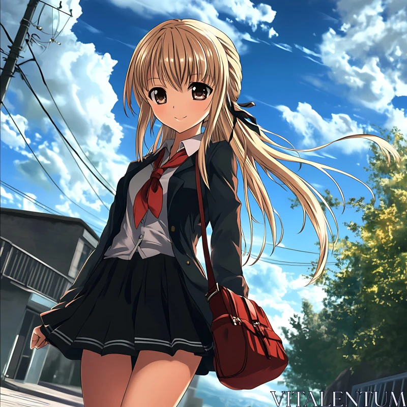 Anime Girl in School Uniform AI Image