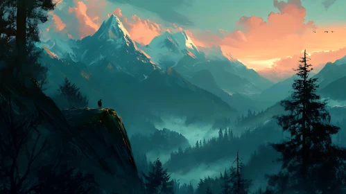 Snowy Peaks and Forest Scenery