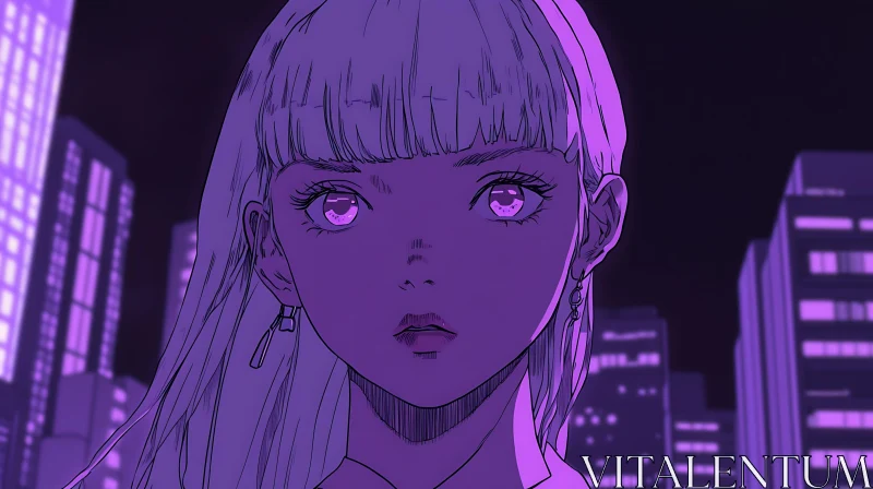 Purple Night Urban Anime Scene AI Image