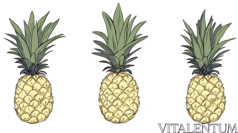 AI ART Tropical Fruit Trio: Pineapple Still Life