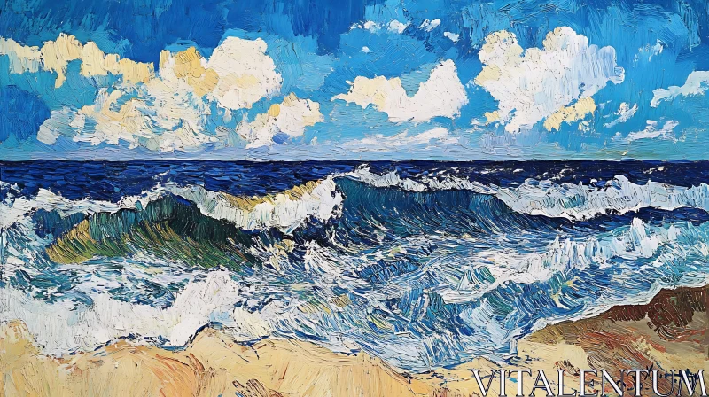 AI ART Textured Ocean View with Cloudy Sky