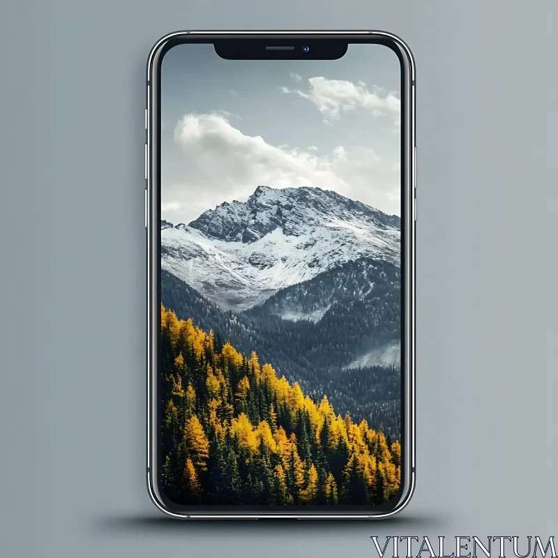Autumn Mountain View on Phone AI Image