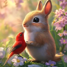 Harmony in Nature: Rabbit and Bird