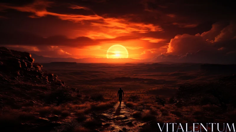 Man in a Desert at Sunset - Post-Apocalyptic Landscape AI Image