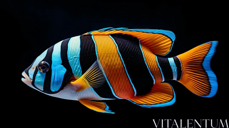Orange and Azure Angelfish in Striped Composition AI Image