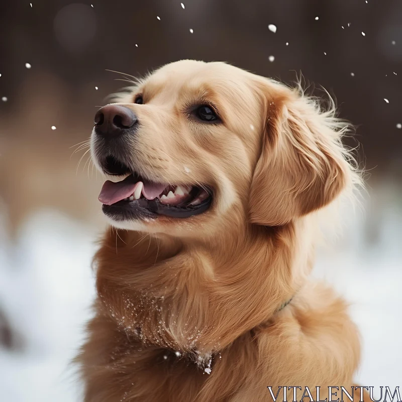 Happy Golden Retriever in Winter AI Image