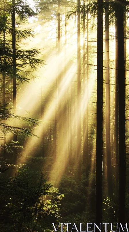 Sunlight Filtering Through Forest AI Image