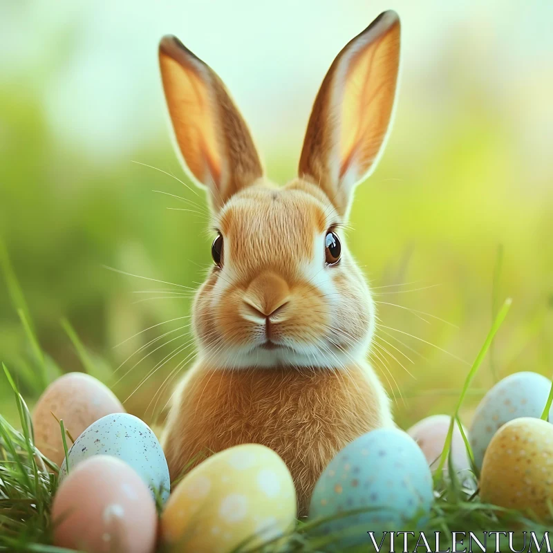 Delightful Rabbit with Easter Egg Treasures AI Image