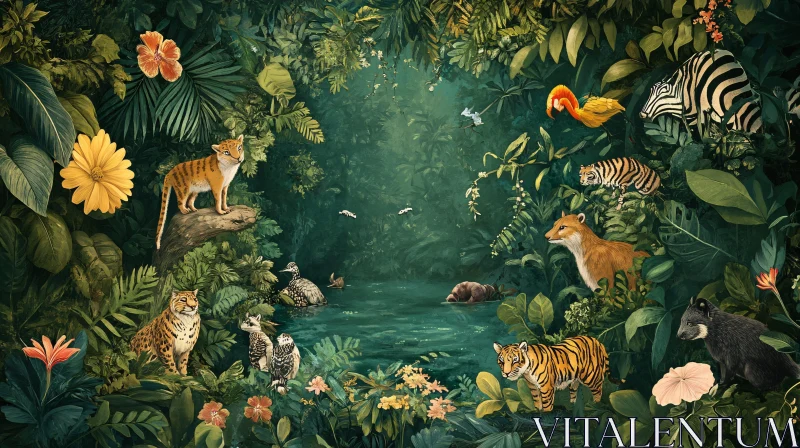 Jungle Animals in Lush Forest AI Image