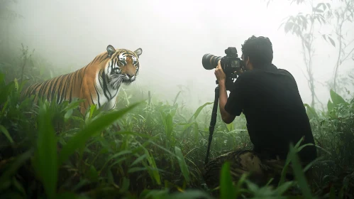 Tiger Portrait in Misty Jungle