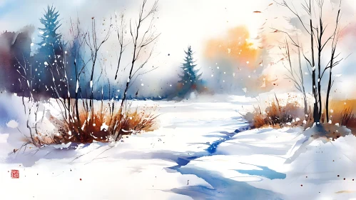 Snowy Path Watercolor Serenity