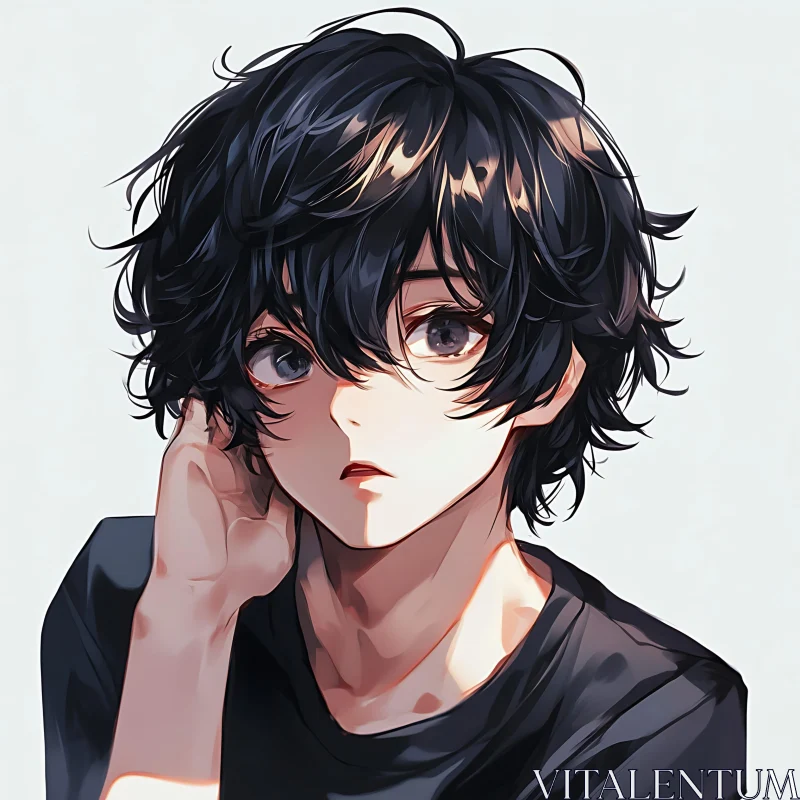 AI ART Expressive Anime Character with Messy Black Hair