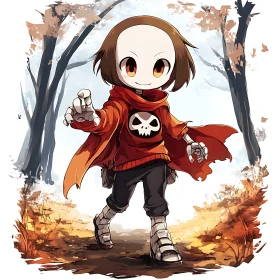 Anime Character with Skull Emblem Hoodie