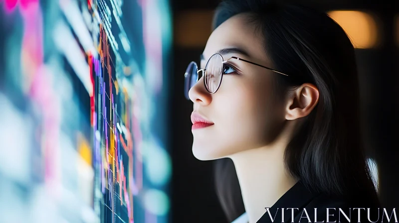 AI ART Woman Analyzing Stock Market Data