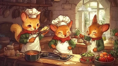 Charming Rodents Cooking in the Kitchen