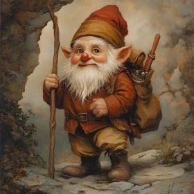 Quirky Gnome with Walking Stick