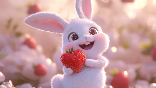 Charming Rabbit Holding a Strawberry