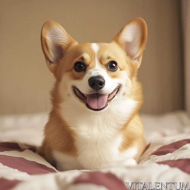 Happy Corgi Relaxing Indoors AI Image