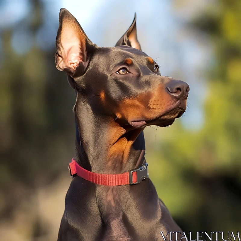 Alert Doberman with Red Collar AI Image