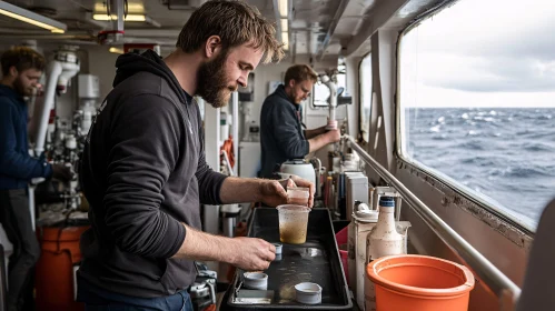 Men's Oceanographic Research on Vessel