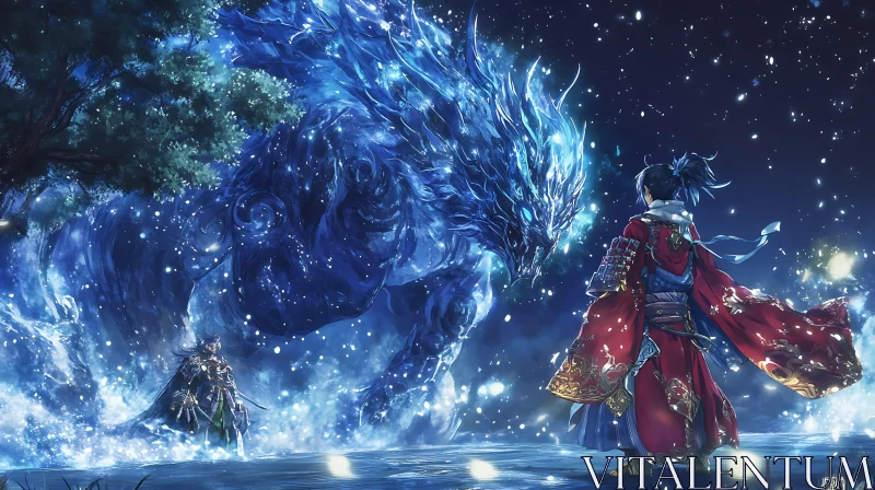 Epic Anime Showdown: Samurai and Mystical Dragon AI Image