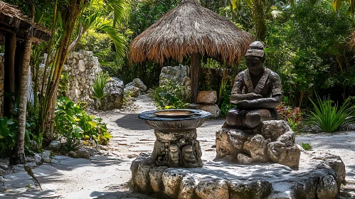 Stone Statue Among Greenery