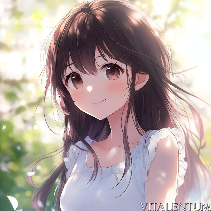 Whimsical Anime Girl in Sunlit Nature AI Image