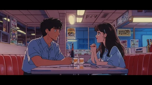 Retro Diner Anime Scene