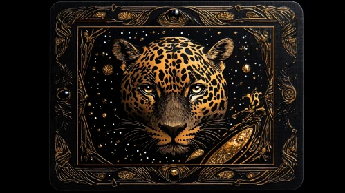 Golden Leopard on Dark Background Art