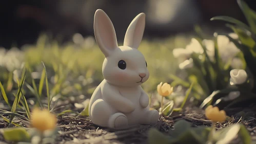 Pastel Bunny Among Spring Flowers